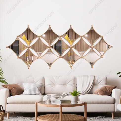 13 Diamond shaped Mirrors Metal Wall Art- Rose Gold